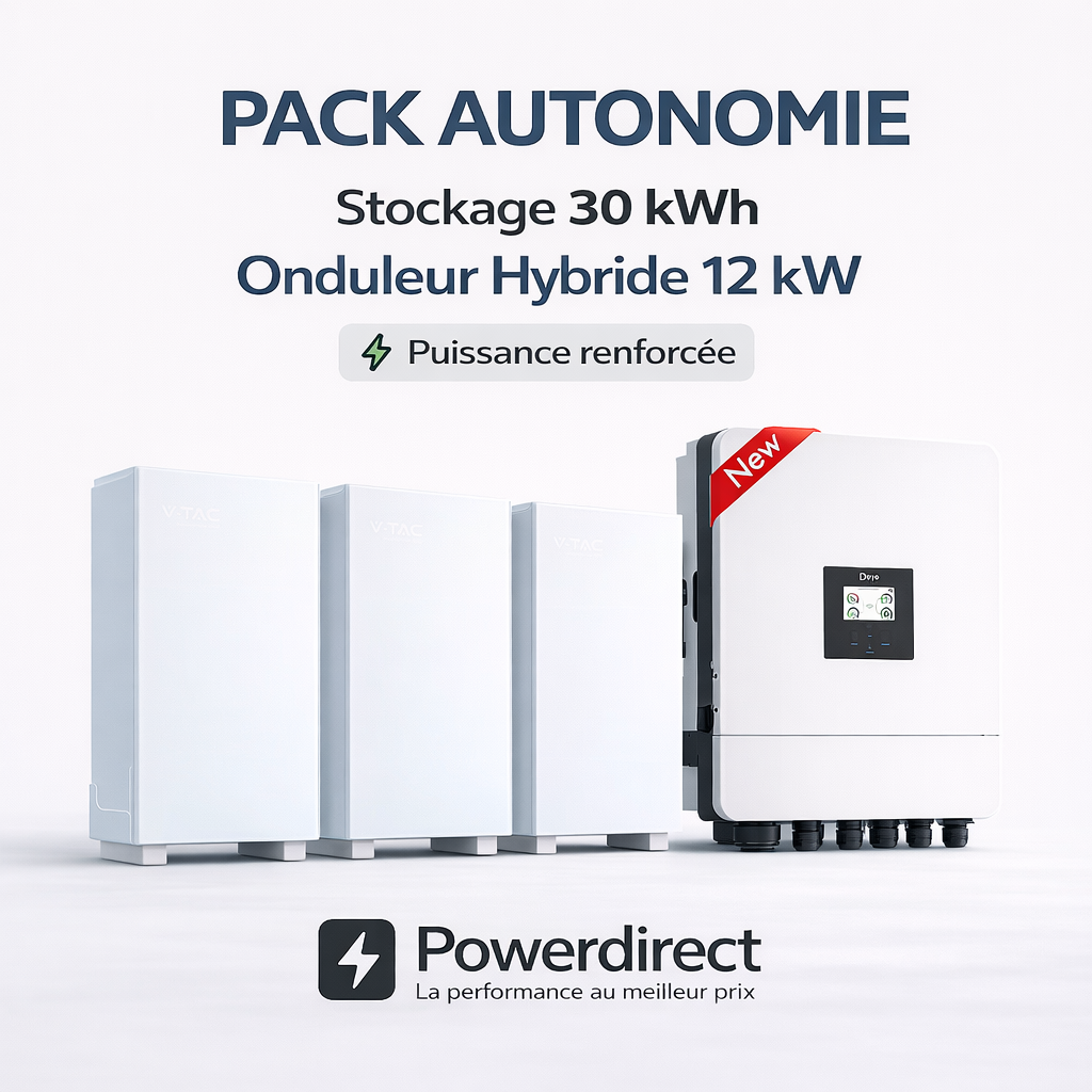 PACK AUTONOMIE ⚡ 30 kWh (3× Batteries V-TAC 10.24 kWh) + Onduleur hybride Deye 12 kW (Monophasé)