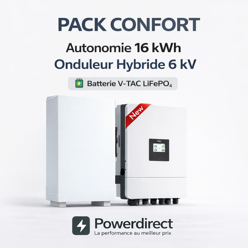 Pack Confort 16 kWh (Batterie V-TAC 16 kWh) + Onduleur Hybride Deye 6 kW Monophasé (SUN-6K-SG05LP1-EU-AM2-P)